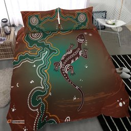 Aboriginal Lizard Bedding Set - Indigenous Dot Painting Art -
