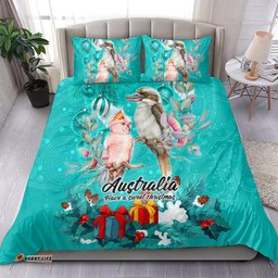 Kookaburra and Cockatoo Bedding Set Australia Merry Christmas Aboriginal Teal Style