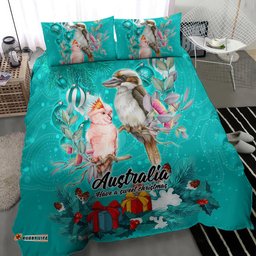Kookaburra and Cockatoo Bedding Set Australia Merry Christmas Aboriginal Teal Style