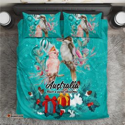 Kookaburra and Cockatoo Bedding Set Australia Merry Christmas Aboriginal Teal Style