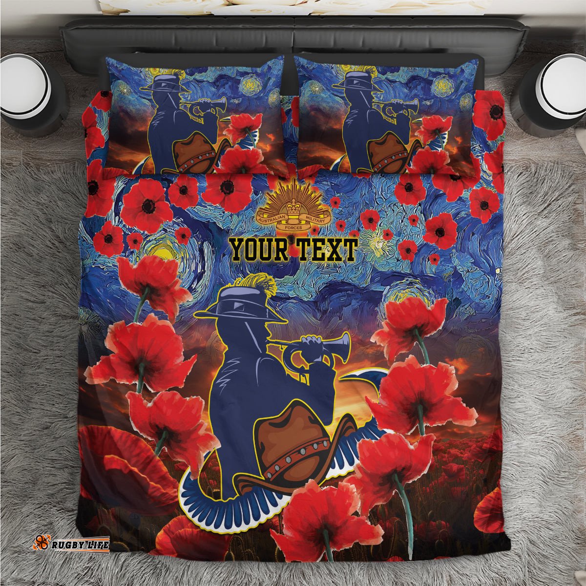 Personalised Cowboys Rugby ANZAC Bedding Set Starry Night and Field of Poppies