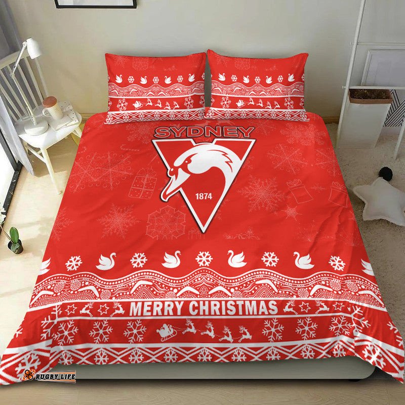 Sydney Swans Unique Winter Season Bedding Set Swans Merry Christmas No2