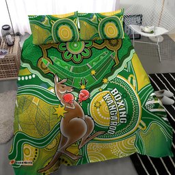 Personalised Australia Boxing Kangaroo Bedding Set Aussie Indigenous Art Mix National Color
