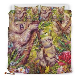 Koala Bedding Set - 3D Koala with Waratah Flower Bedding Set