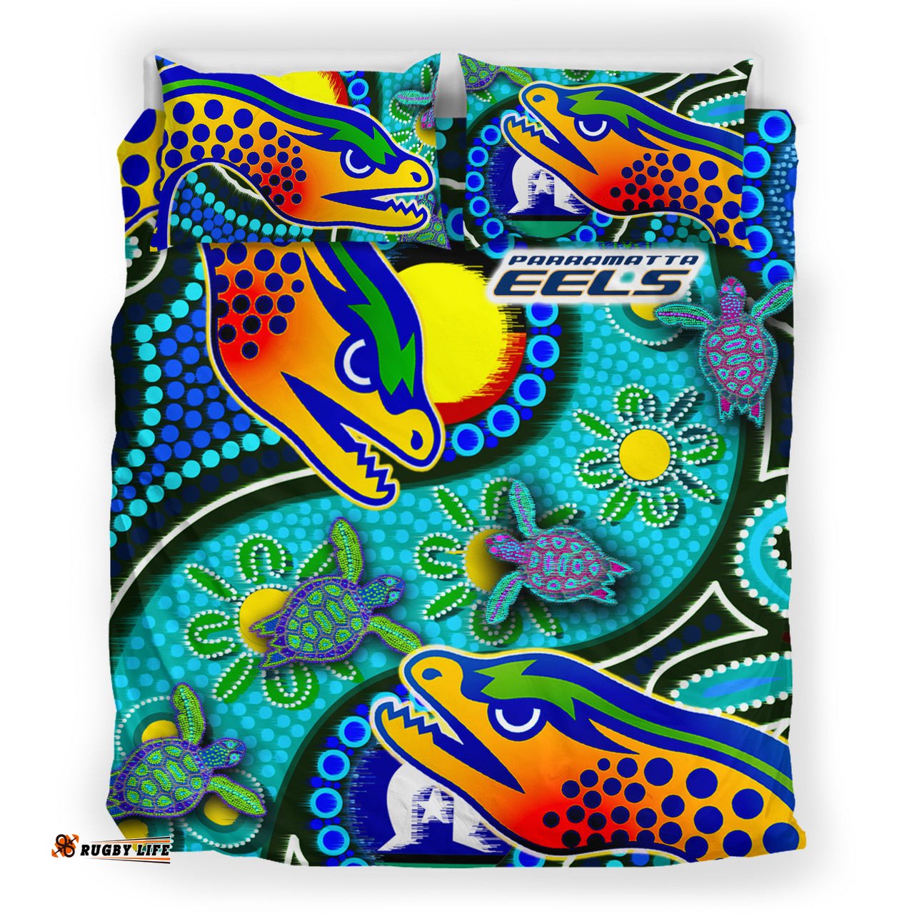 Eels Rugby Bedding Set - Indigenous Eels With Aboriginal and Torres Strait Islander Flag RLT13