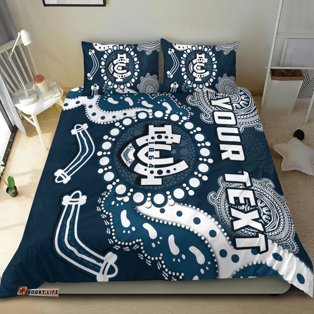 Custom Personalised Carlton Football Bedding Set Blues 1864 Boomerang Indigenous Artsy