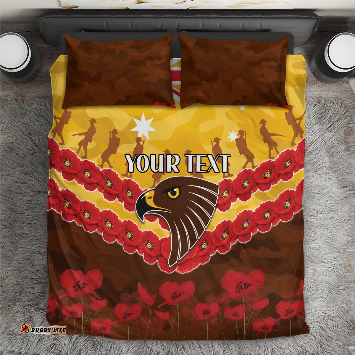 Custom Hawks Football Bedding Set ANZAC Lest We Forget