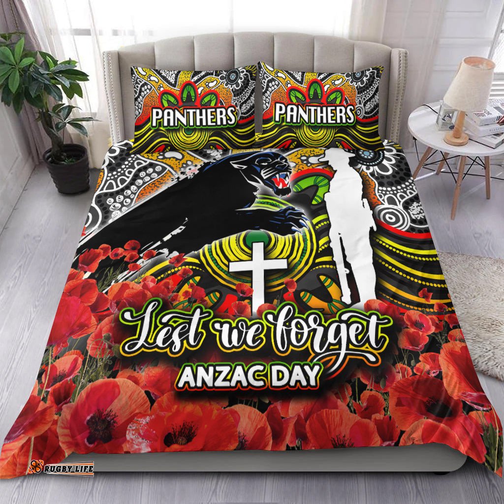 Panthers Bedding Set Anzac Day Poppy Flowers With Aboriginal