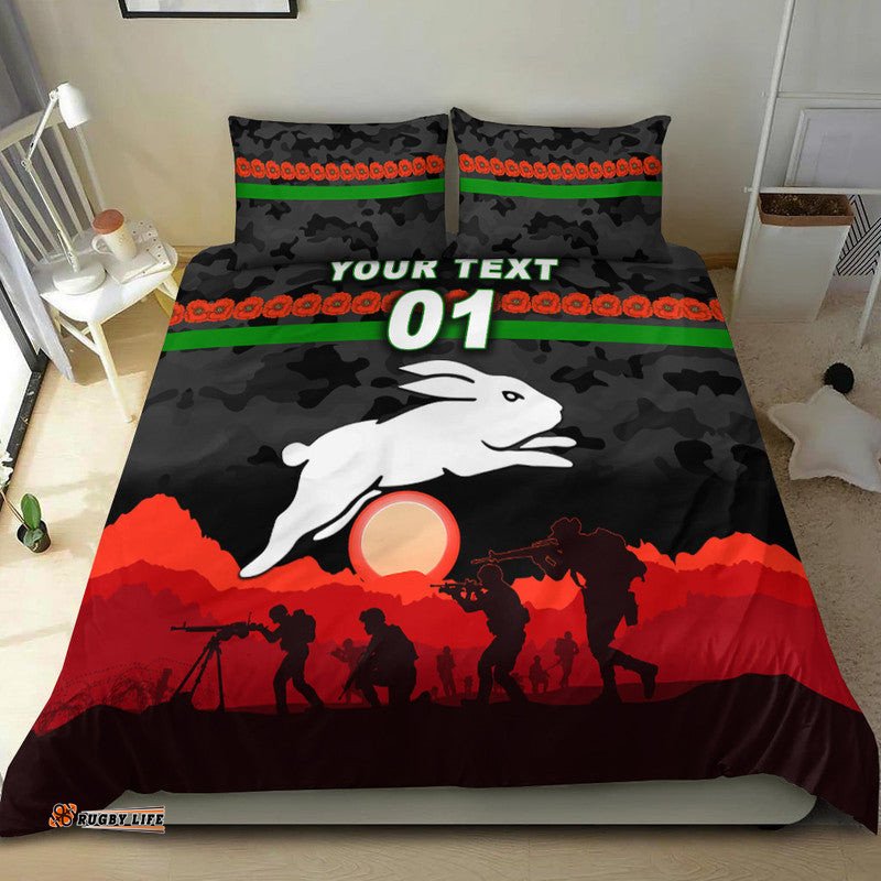 Custom Personalised South Sydney Rabbitohs ANZAC 2022 Bedding Set Simple Style Black