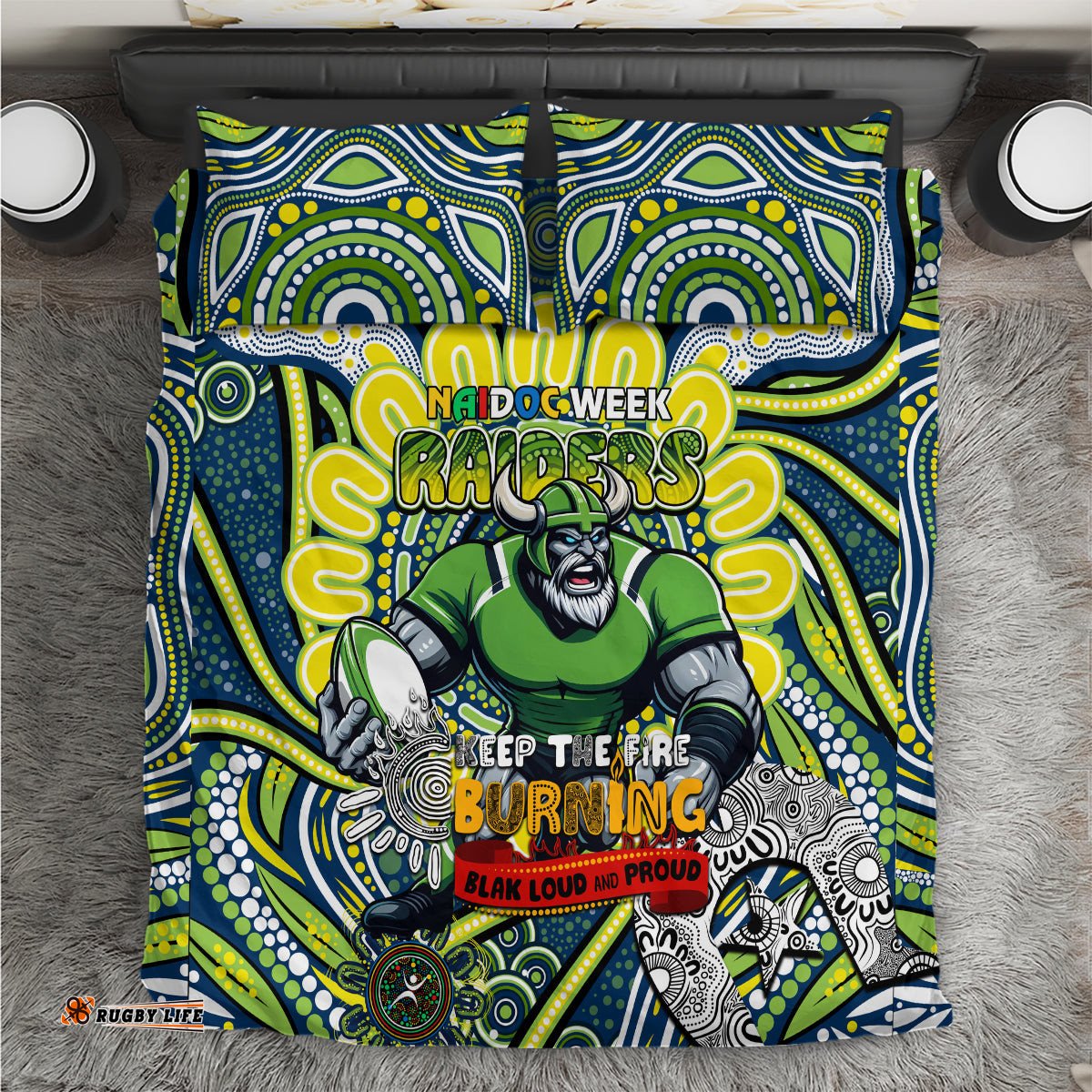 Custom NAIDOC Week 2024 Raiders Bedding Set Mascot Rugby