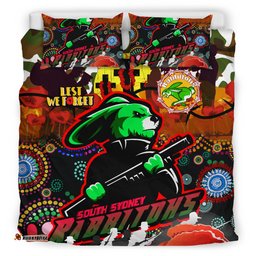 Rabbitohs Rugby Custom Camouflage Anzac Poppy Bedding Set - Souths Anzac Lest We Forget Spirit RLT13