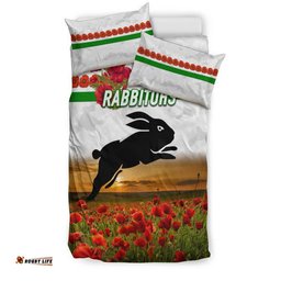 South Sydney Rabbitohs ANZAC 2022 Bedding Set Poppy Flowers Vibes White