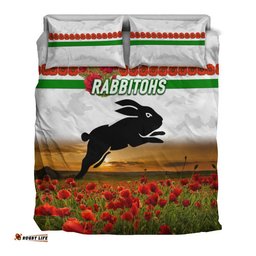 South Sydney Rabbitohs ANZAC 2022 Bedding Set Poppy Flowers Vibes White