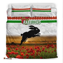 South Sydney Rabbitohs ANZAC 2022 Bedding Set Poppy Flowers Vibes White