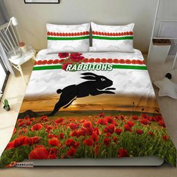 South Sydney Rabbitohs ANZAC 2022 Bedding Set Poppy Flowers Vibes White