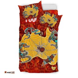 Custom Aboriginal Bedding Set - Australia Map Hand Patterns Spider Web