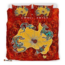 Custom Aboriginal Bedding Set - Australia Map Hand Patterns Spider Web