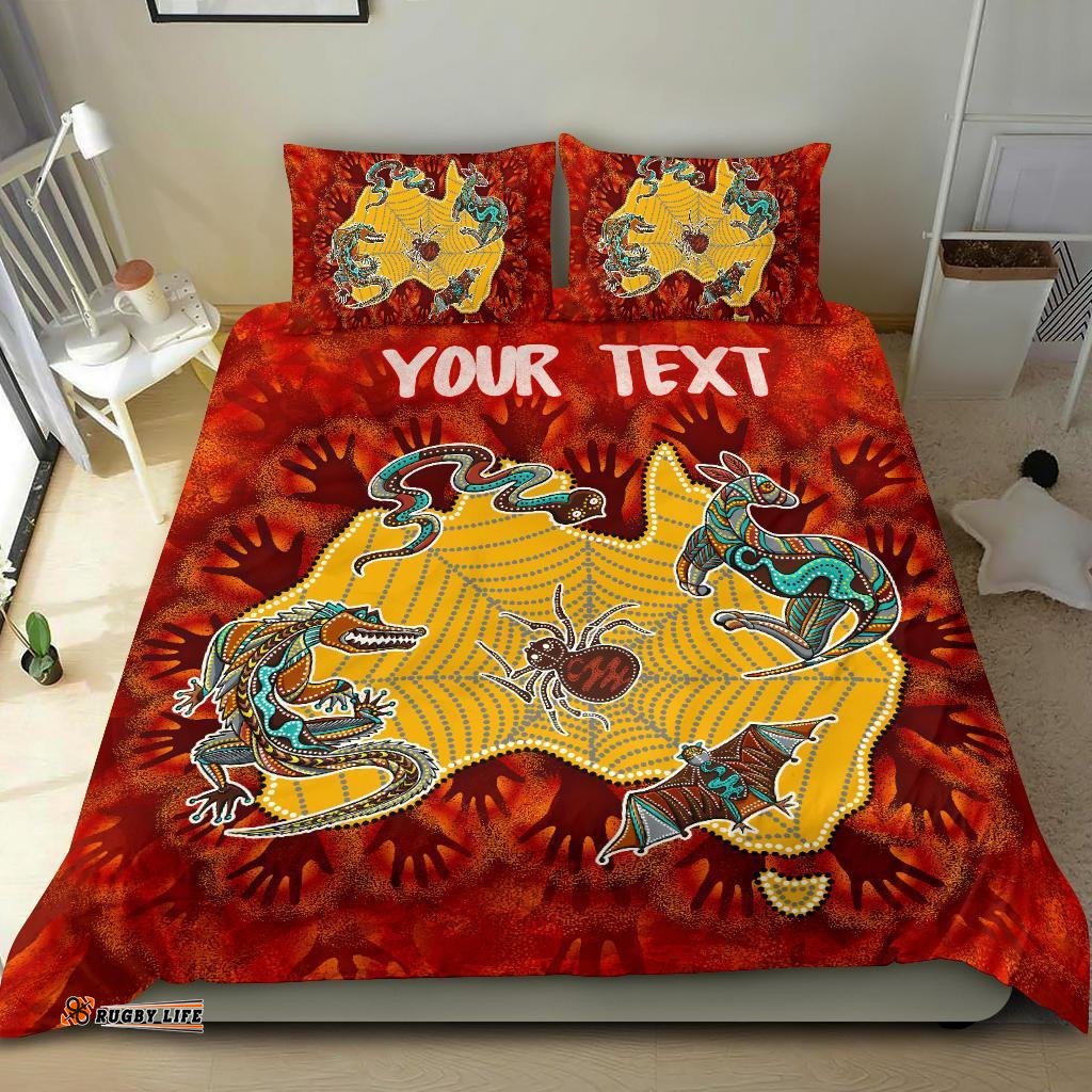 Custom Aboriginal Bedding Set - Australia Map Hand Patterns Spider Web