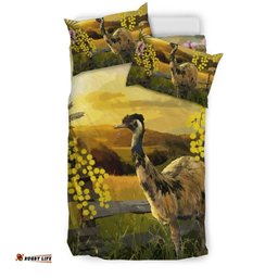 Australia Bedding Sets - Emus Bed Golden Wattle Flower Landscape Art Sets