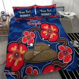 Custom Personalised Australia ANZAC Bedding Set Lest We Forget Camouflage Mix Aboriginal Poppies And Slouch Hat