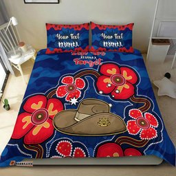 Custom Personalised Australia ANZAC Bedding Set Lest We Forget Camouflage Mix Aboriginal Poppies And Slouch Hat