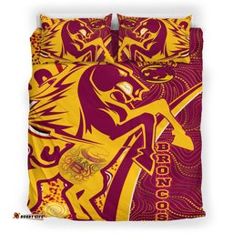 Broncos Rugby Bedding Set - Custom Brisbane Broncos Pride With Tattoo And Aboriginal Art Personalised Name And Number Bedding Set