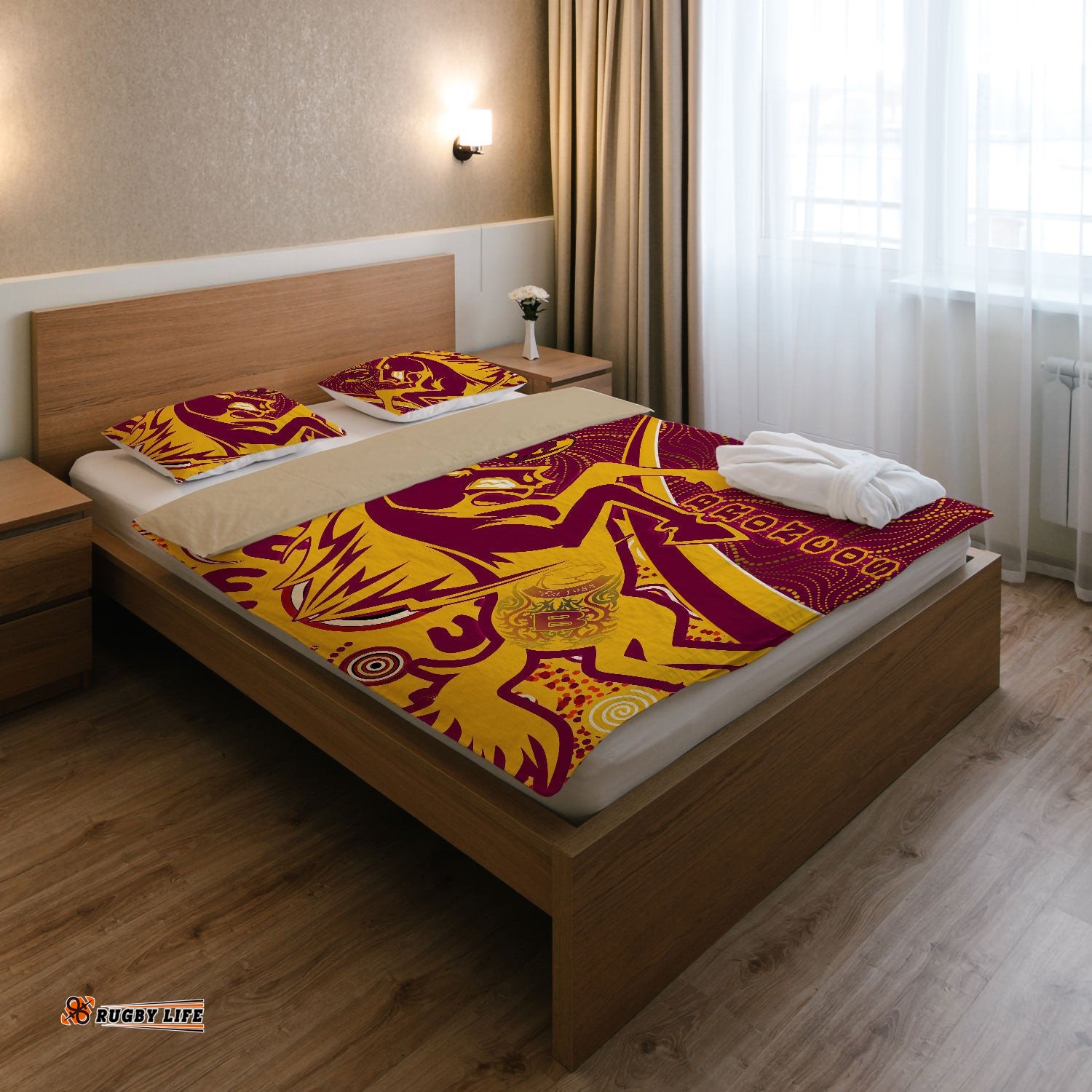 Broncos Rugby Bedding Set - Custom Brisbane Broncos Pride With Tattoo And Aboriginal Art Personalised Name And Number Bedding Set