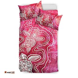 Aboriginal Bedding Set - Sea Turtle With Indigenous Patterns Pink