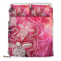 Aboriginal Bedding Set - Sea Turtle With Indigenous Patterns Pink