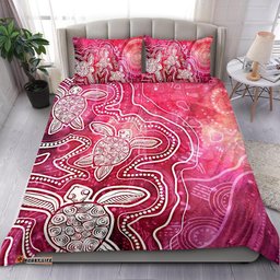 Aboriginal Bedding Set - Sea Turtle With Indigenous Patterns Pink