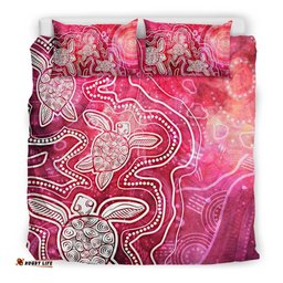 Aboriginal Bedding Set - Sea Turtle With Indigenous Patterns Pink