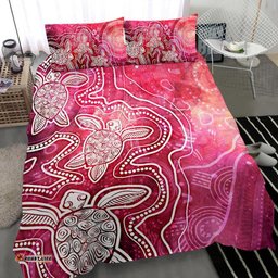 Aboriginal Bedding Set - Sea Turtle With Indigenous Patterns Pink