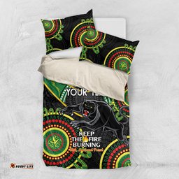 Custom NRL Panthers NAIDOC Week Bedding Set Keep The Fire Burning Indigenous Art
