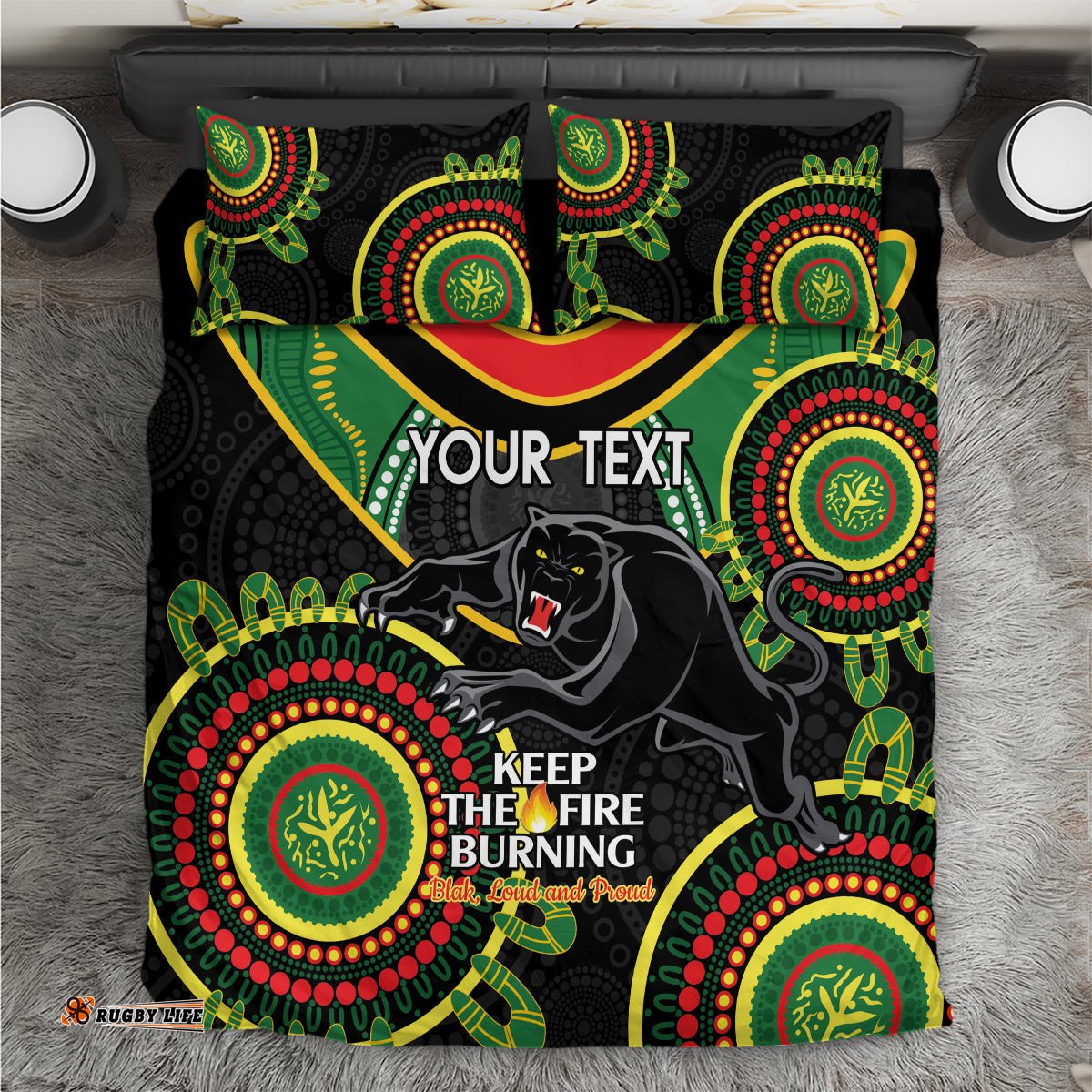 Custom NRL Panthers NAIDOC Week Bedding Set Keep The Fire Burning Indigenous Art