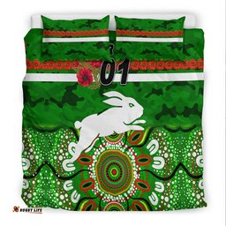 Custom Personalised South Sydney Rabbitohs ANZAC 2022 Bedding Set Indigenous Vibes Green