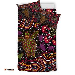 Australia Indigenous Bedding Set - Aboriginal inspired art turtles dreaming story background