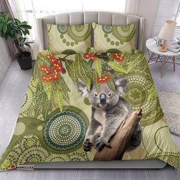 Aboriginal Koala Art Painting With Gum Blossom Bedding Set