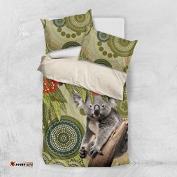 Aboriginal Koala Art Painting With Gum Blossom Bedding Set
