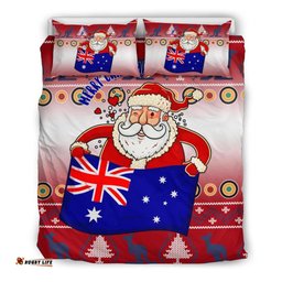 Christmas Personalised Bedding Set - Australia Santa Claus Hold The Flag Red