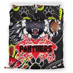Panthers Rugby Aboriginal Bedding Set - Indigenous Super Black Panthers Scratch Style RLT13