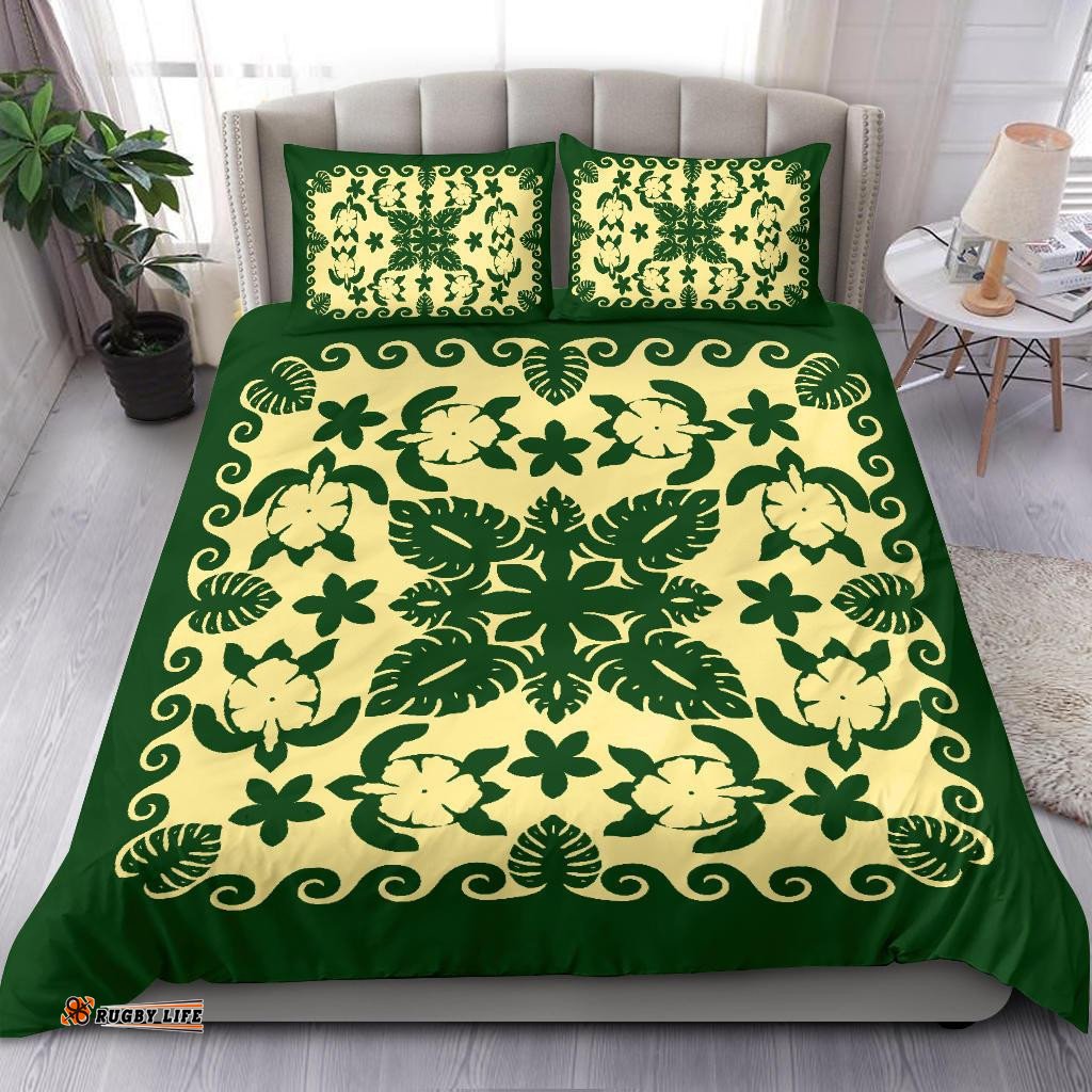 Turtle with Hibiscus Royal Bedding Set Green