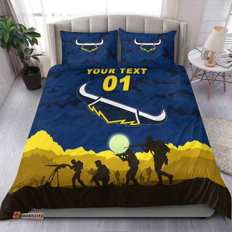 Custom Personalised North Queensland Cowboys ANZAC 2022 Bedding Set Simple Style Blue