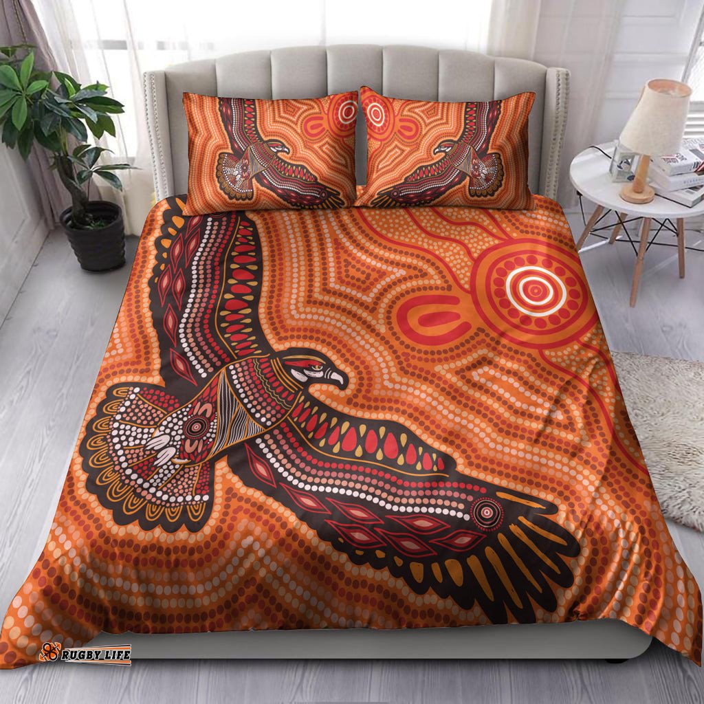 Australia Aboriginal Inspired Bedding Set - Bird Aboriginal Styled Dot Painting Artwork Bedding Set