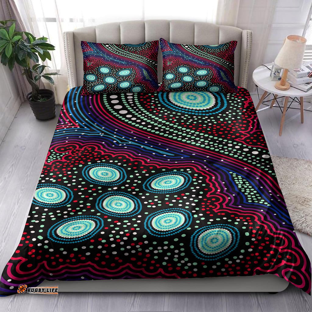 Australia Indigenous Bedding Set - Dreaming story aboriginal inspired art background