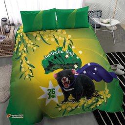 Tasimania Devil Australia Day Bedding Set Aussie Aussie Aussie Oi! Oi! Oi! Green