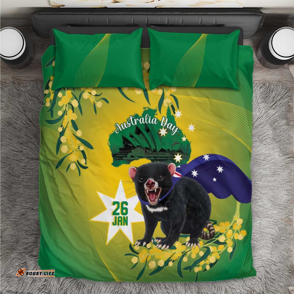 Tasimania Devil Australia Day Bedding Set Aussie Aussie Aussie Oi! Oi! Oi! Green