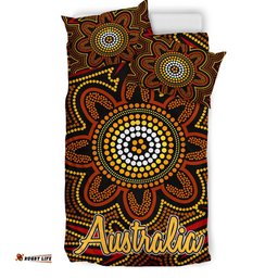 Australia Indigenous Bedding Set - Aboriginal inspired dot art background with kangaroo footprints