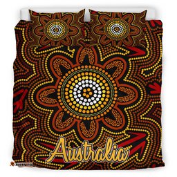 Australia Indigenous Bedding Set - Aboriginal inspired dot art background with kangaroo footprints