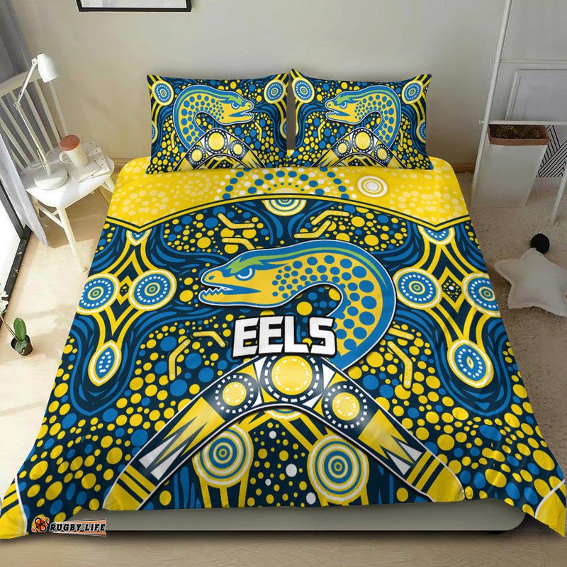 Parramatta Eels Rugby Bedding Set Boomerang Indigenous Dots