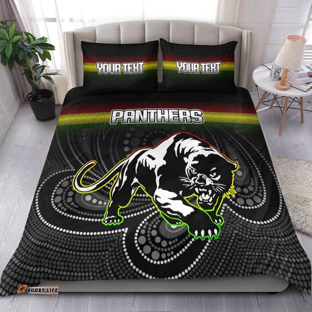 Custom Personalised Black Panthers Rugby League Aboriginal Bedding Set -